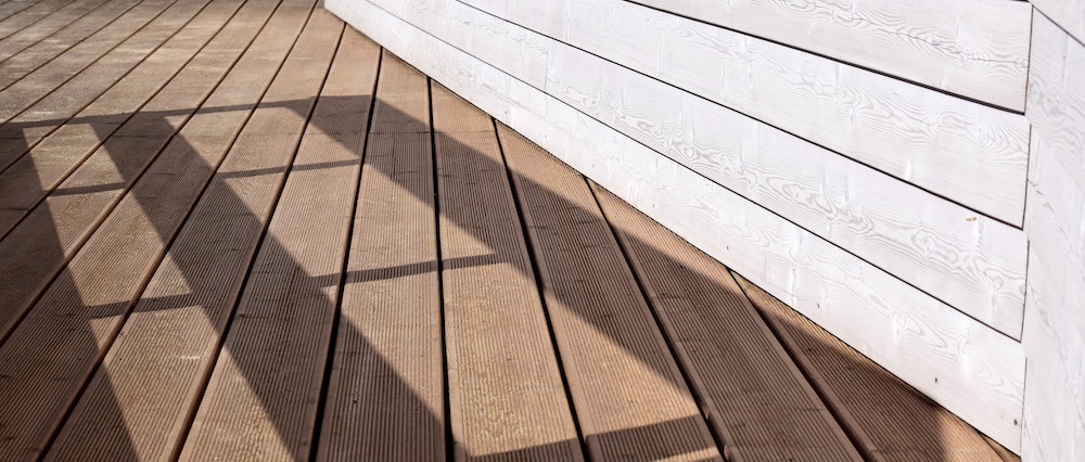 outdoor wood decking under sun