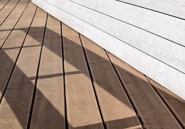 outdoor wood decking under sun