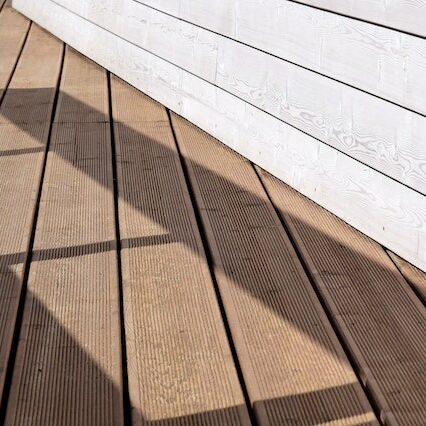 outdoor wood decking under sun